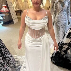 Jovani White and Cream Wedding Dress